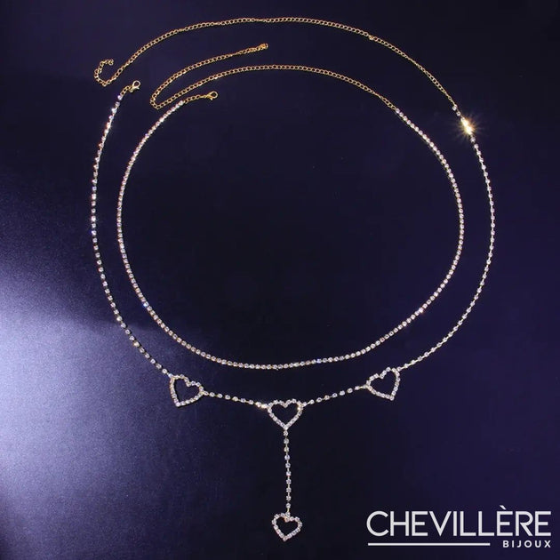Collier Long Chaîne-y Avec Cœur, Strass Et Perles - Décoratif Pour Mariage, événement Ou Blogueur - Neuf Avec étiquettes