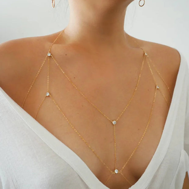 Bijou de Corps Bralette fine chaine et cristaux - Maya Bijoux de Corps