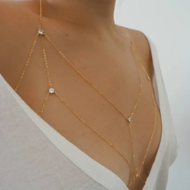 Bijou de Corps Bralette fine chaine et cristaux - Maya Bijoux de Corps
