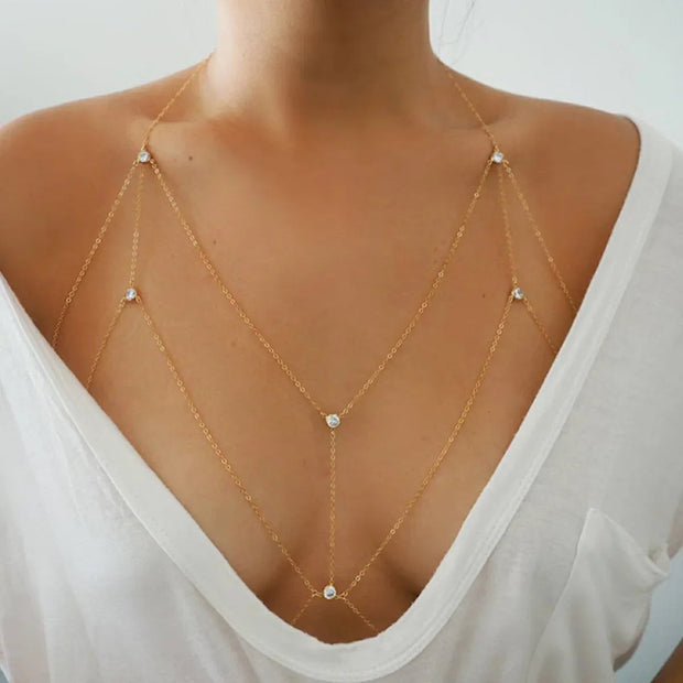 Bijou de Corps Bralette fine chaine et cristaux - Maya Bijoux de Corps