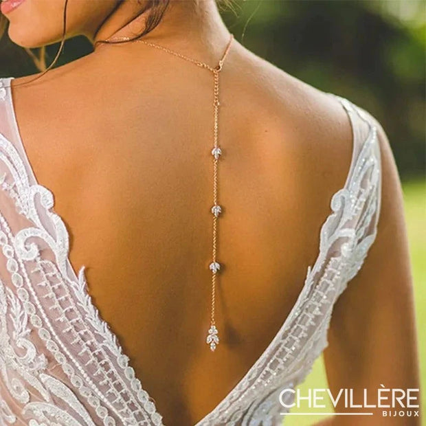 Collier de Dos Pendentif Feuillages et Cristal - Lison Chevillère Bijoux