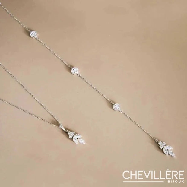 Collier de Dos Pendentif Feuillages et Cristal - Lison Chevillère Bijoux