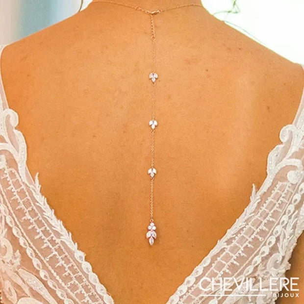 Collier de Dos Pendentif Feuillages et Cristal - Lison Chevillère Bijoux