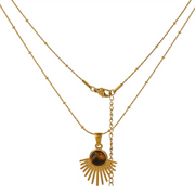 Collier Soleil Protecteur en Œil de Tigre et Or - Chevillère Bijoux