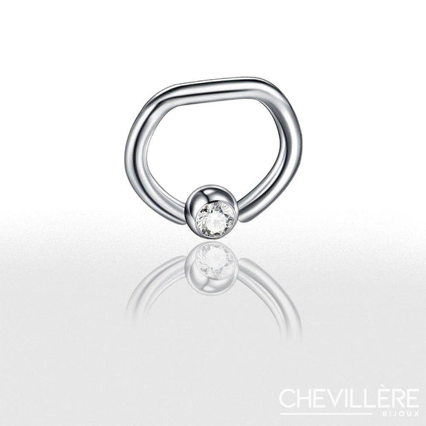 Anneau de piercing téton en titane avec strass blanc et finition argentée