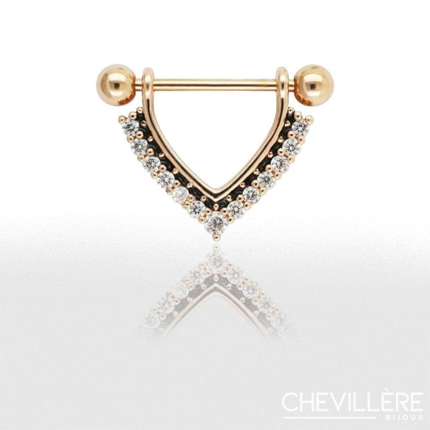 Piercing téton doré avec pendentif triangle et strass