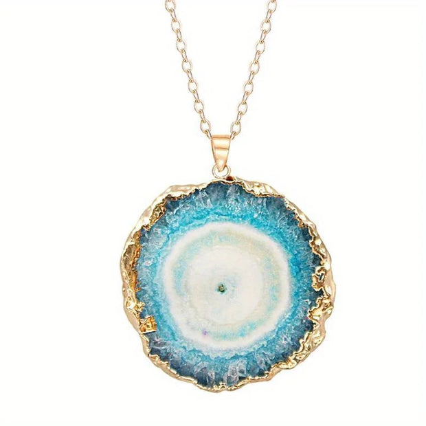 Collier En Pierre Naturelle - Géode d’Agate - Bleu Clair - Chevillère Bijoux