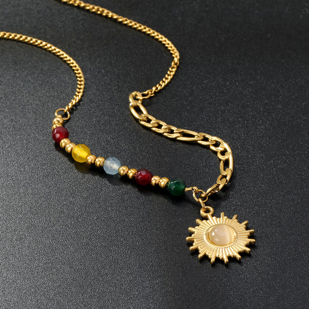 Collier Rayon de Vie en Pierres Naturelles et Soleil Doré - Chevillère Bijoux