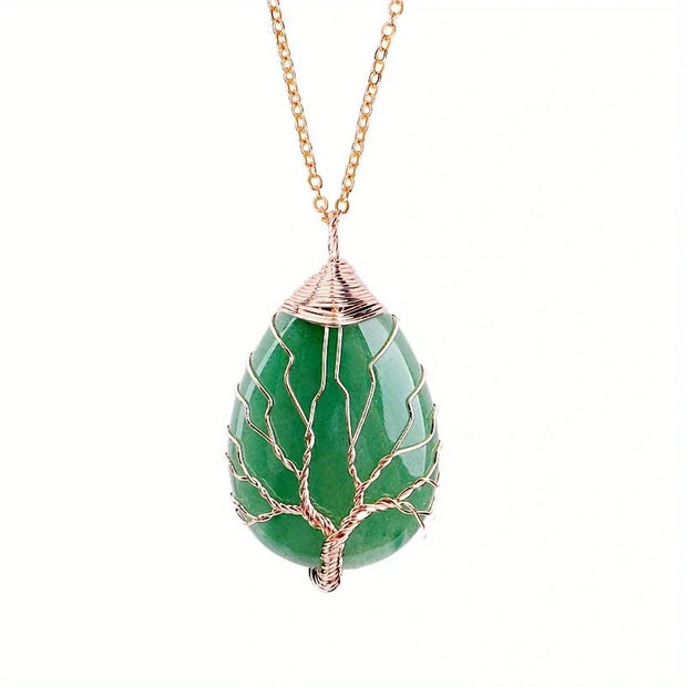 Collier En Pierre Naturelle Arbre De Vie - Jade Vert - Chevillère Bijoux