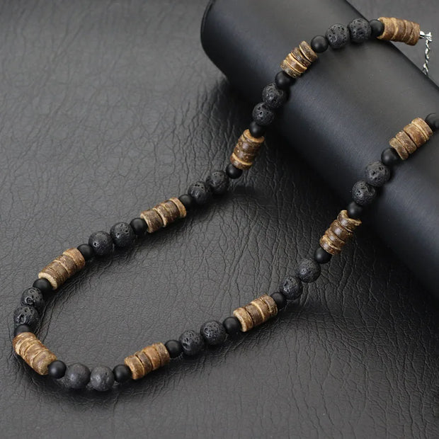 Collier En Pierres Naturelles - Pierres De Lave Obsidienne - Chevillère Bijoux