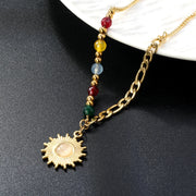 Collier Rayon de Vie en Pierres Naturelles et Soleil Doré - Chevillère Bijoux