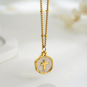 Collier En Pierres Naturelles - Croix De Jésus - Nacre - Chevillère Bijoux