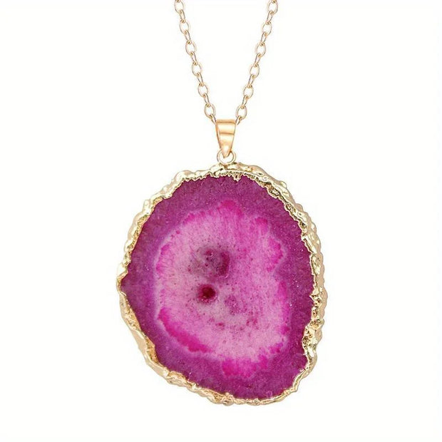 Collier En Pierre Naturelle - Géode d’Agate Rose Violette - Chevillère Bijoux