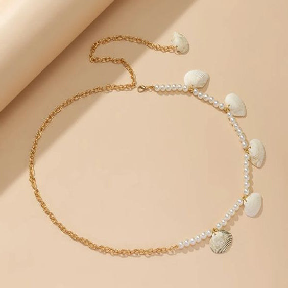 Chaine de taille coquillages et perles -Nérée Chevillère Bijoux