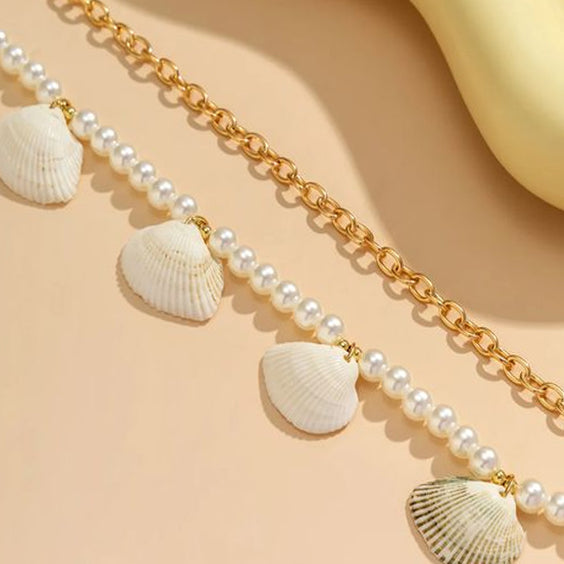 Chaine de taille coquillages et perles -Nérée Chevillère Bijoux