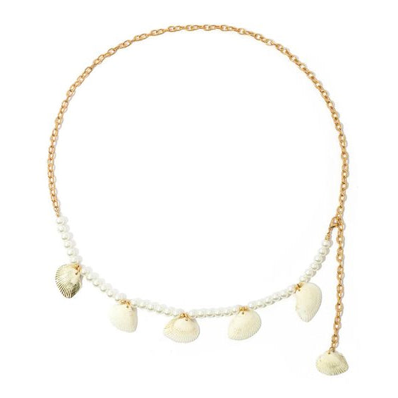 Chaine de taille coquillages et perles -Nérée Chevillère Bijoux