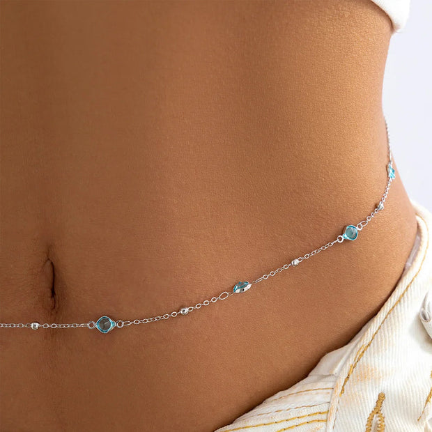 Chaine de ventre strass bleu - Opaline Chevillère Bijoux