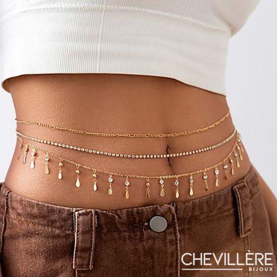 Ensemble de trois chaînes ornées de strass et pampilles - Les Délicates Chevillère Bijoux