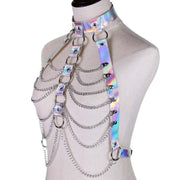 Harnais femme holographique avec chaînes métalliques - Chevillère Bijoux