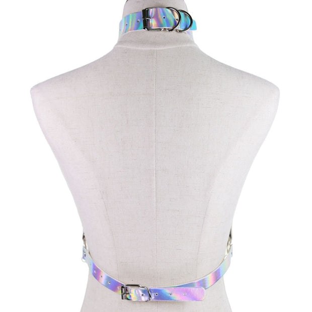 Harnais femme holographique avec chaînes métalliques - Chevillère Bijoux