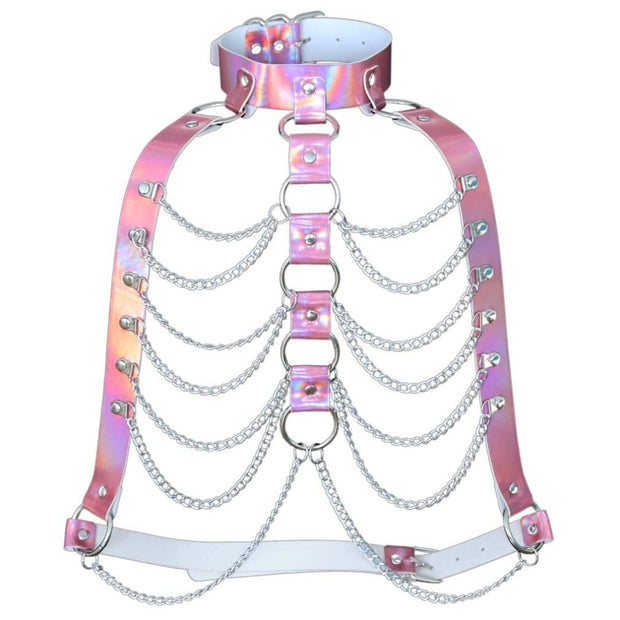 Harnais femme holographique avec chaînes métalliques - Chevillère Bijoux