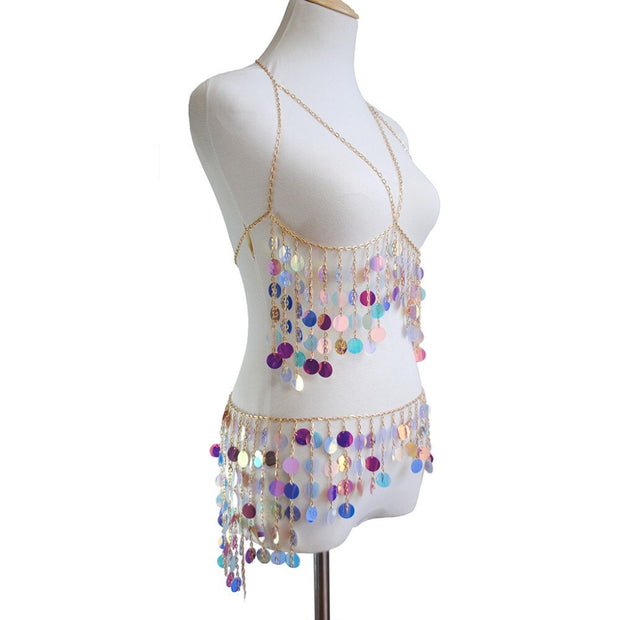 Ensemble chaine de taille et bralette sequins - Mila Chevillère Bijoux