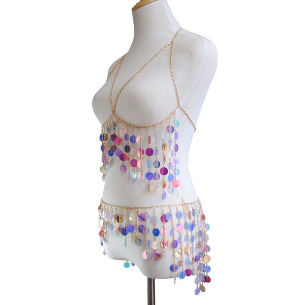 Ensemble chaine de taille et bralette sequins - Mila Chevillère Bijoux