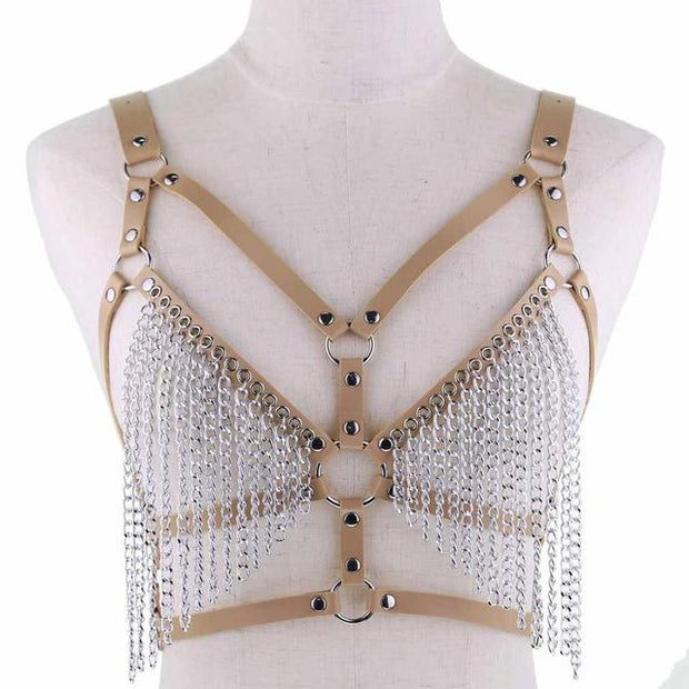 Harnais en cuir pour femme avec pampilles chaînes - Disponibles en 13 coloris ! Chevillère Bijoux