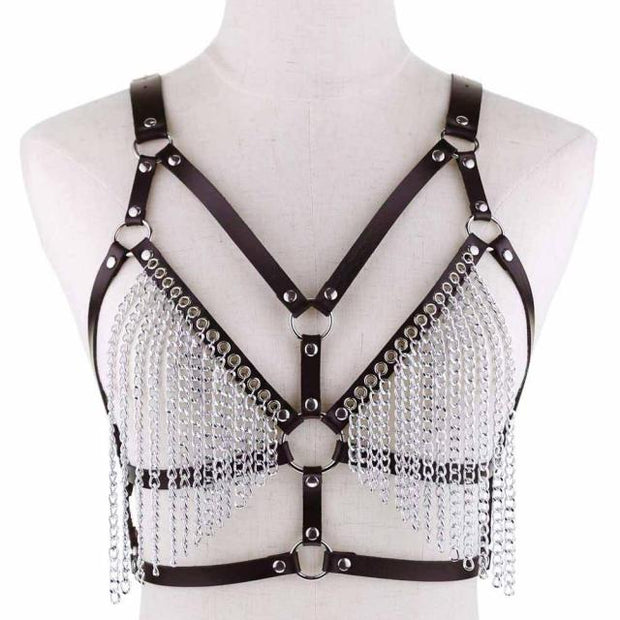 Harnais en cuir pour femme avec pampilles chaînes - Disponibles en 13 coloris ! Chevillère Bijoux