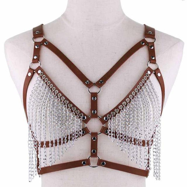 Harnais en cuir pour femme avec pampilles chaînes - Disponibles en 13 coloris ! Chevillère Bijoux