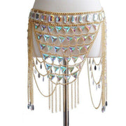 Corset à franges ornées de chaînes et sequins. Chevillère Bijoux