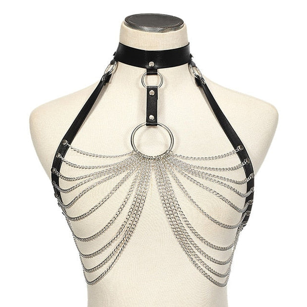 Harnais femme cuir et chaines sexy - Gigi Chevillère Bijoux
