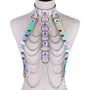 Harnais femme holographique avec chaînes métalliques -