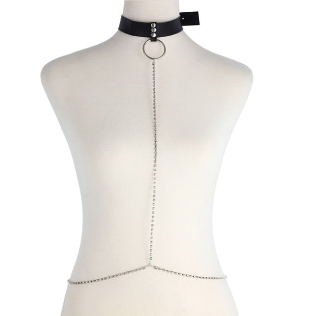 Harnais femme cuir et chaine strass cristal - Astrid Chevillère Bijoux