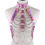 Harnais femme holographique avec chaînes métalliques - Chevillère Bijoux