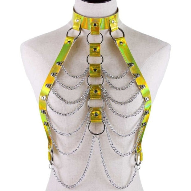 Harnais femme holographique avec chaînes métalliques - Chevillère Bijoux