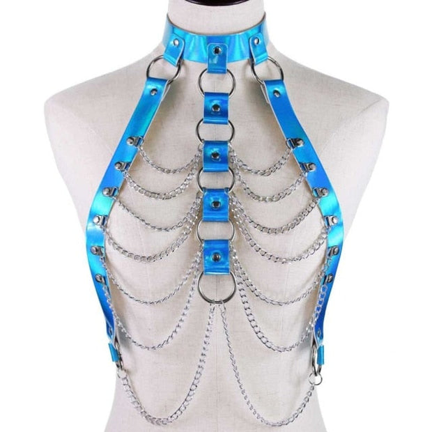 Harnais femme holographique avec chaînes métalliques - Chevillère Bijoux