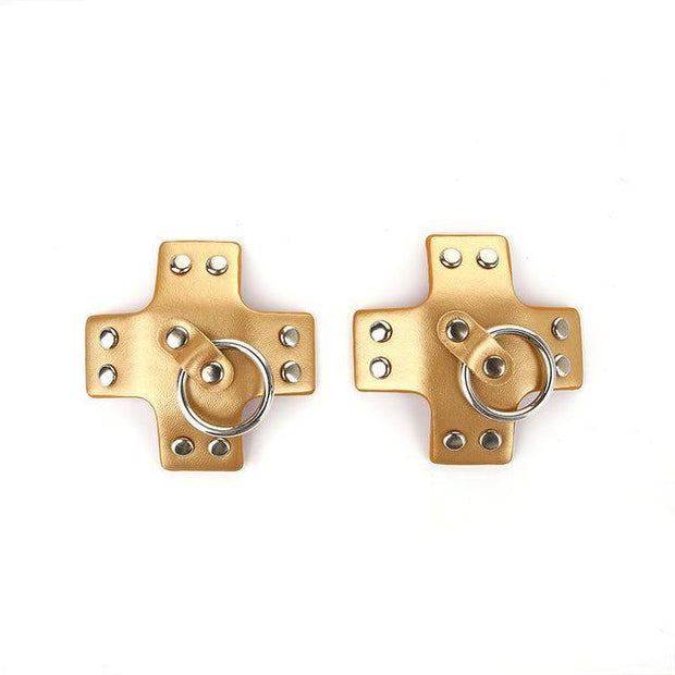 Couvre téton cuir, clous et anneaux, style BDSM sexy chic - Anastasia Chevillère Bijoux