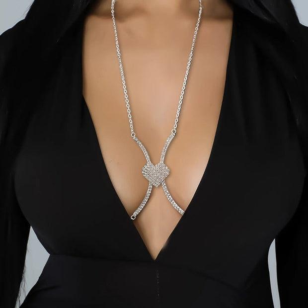 Bralette bijou de corps en chaine avec coeur strass - Lizzie Chevillère Bijoux