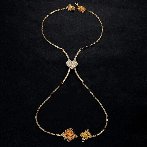 Bralette bijou de corps en chaine avec coeur strass - Lizzie Chevillère Bijoux