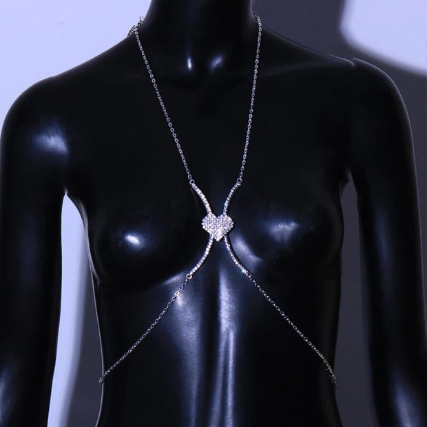 Bralette bijou de corps en chaine avec coeur strass - Lizzie Chevillère Bijoux