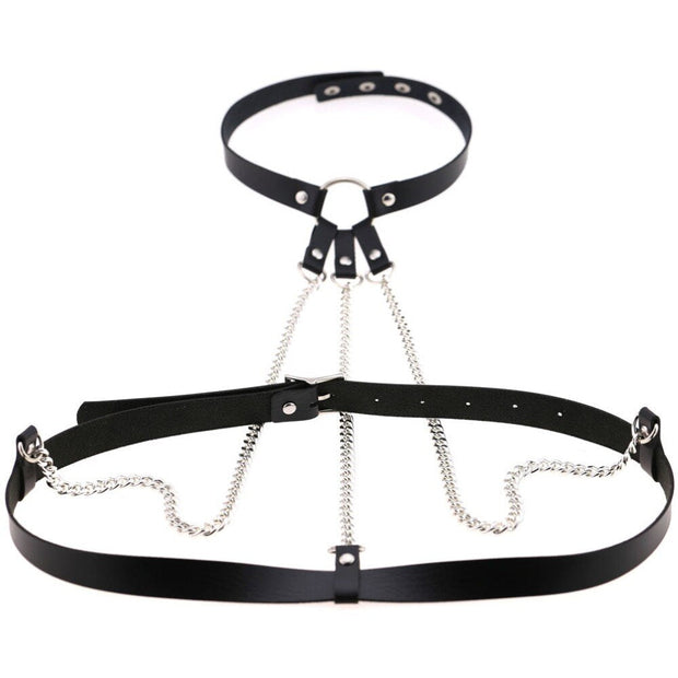 Harnais cuir femme avec triple chaines type bondage - 4 couleurs ! Chevillère Bijoux