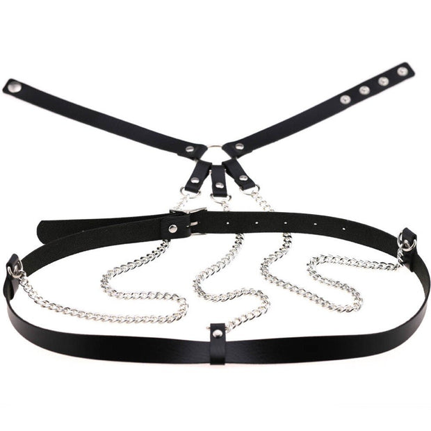 Harnais cuir femme avec triple chaines type bondage - 4 couleurs ! Chevillère Bijoux