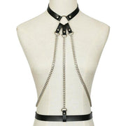 Harnais cuir femme avec triple chaines type bondage - 4 couleurs ! Chevillère Bijoux