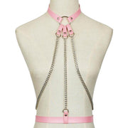 Harnais cuir femme avec triple chaines type bondage - 4 couleurs ! Chevillère Bijoux