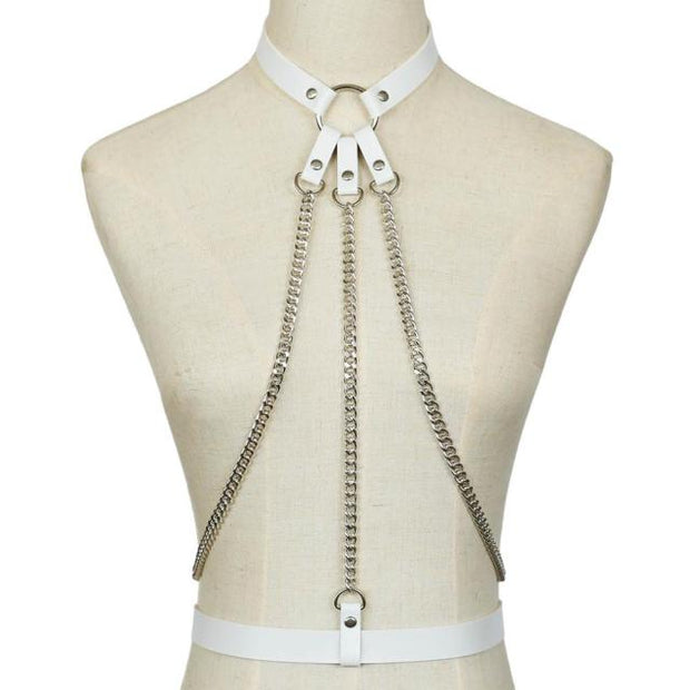 Harnais cuir femme avec triple chaines type bondage - 4 couleurs ! Chevillère Bijoux