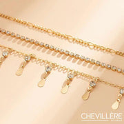 Ensemble de trois chaînes ornées de strass et pampilles - Les Délicates Chevillère Bijoux
