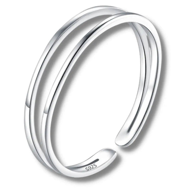 Bague de pied argentée à double anneau ouvert
