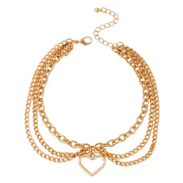 Bracelet De Cheville En Or Jaune 9 Carats Avec Motif Cœur - Neuf Avec étiquettes