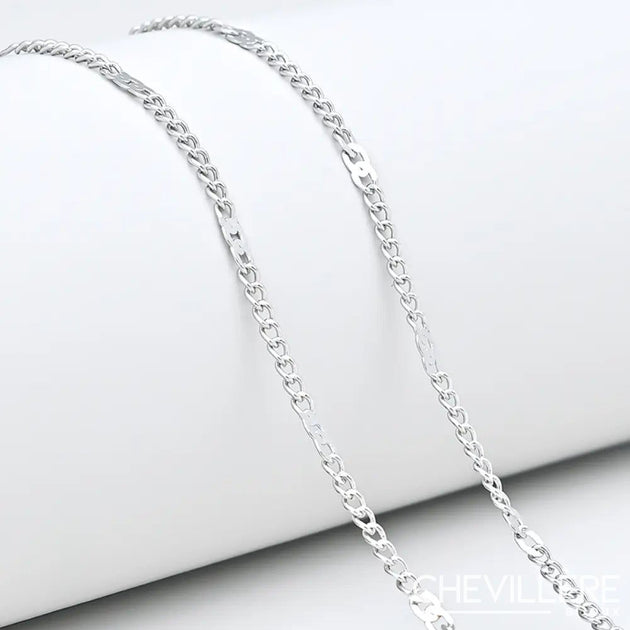 Chaîne En Argent Massif Vintage Mailles Serrées - Longueur 44.5 Cm, Avec Poinçons, Occasion